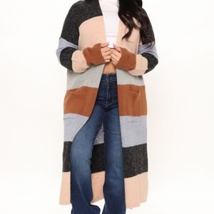 Maxi camel color block cardigan